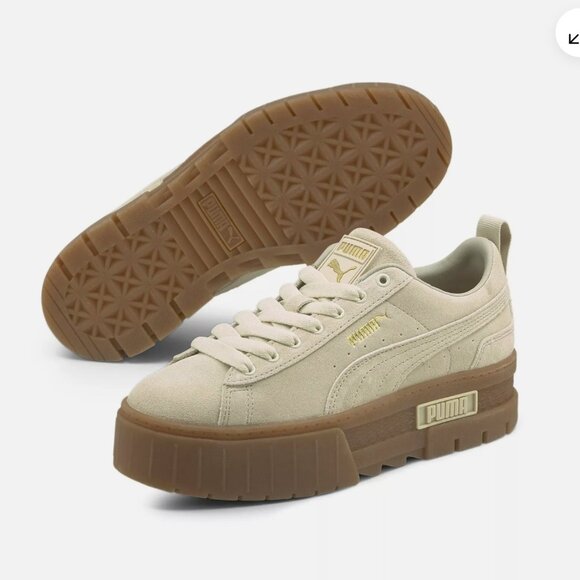 Puma Shoes - Puma Mayze Platform Beige Brushed Suede Sneakers Size 8.5